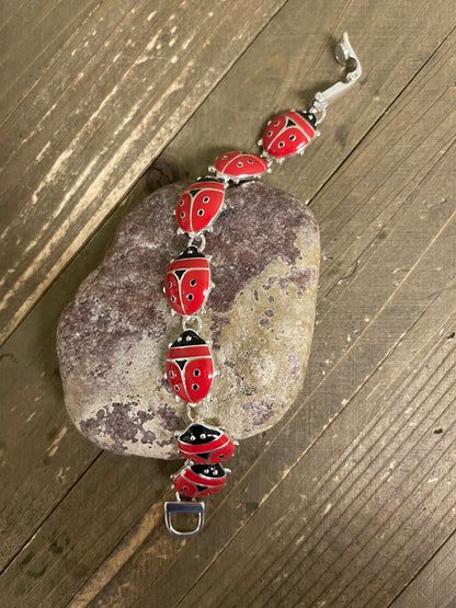 Ladybug Bracelet, Magnetic Enamel; symbol of luck and prosperity