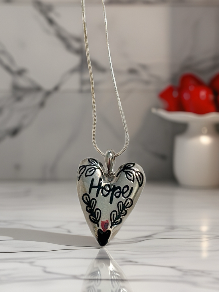 Hope Heart Pendant Necklace – Silver-Tone Inspirational Jewelry