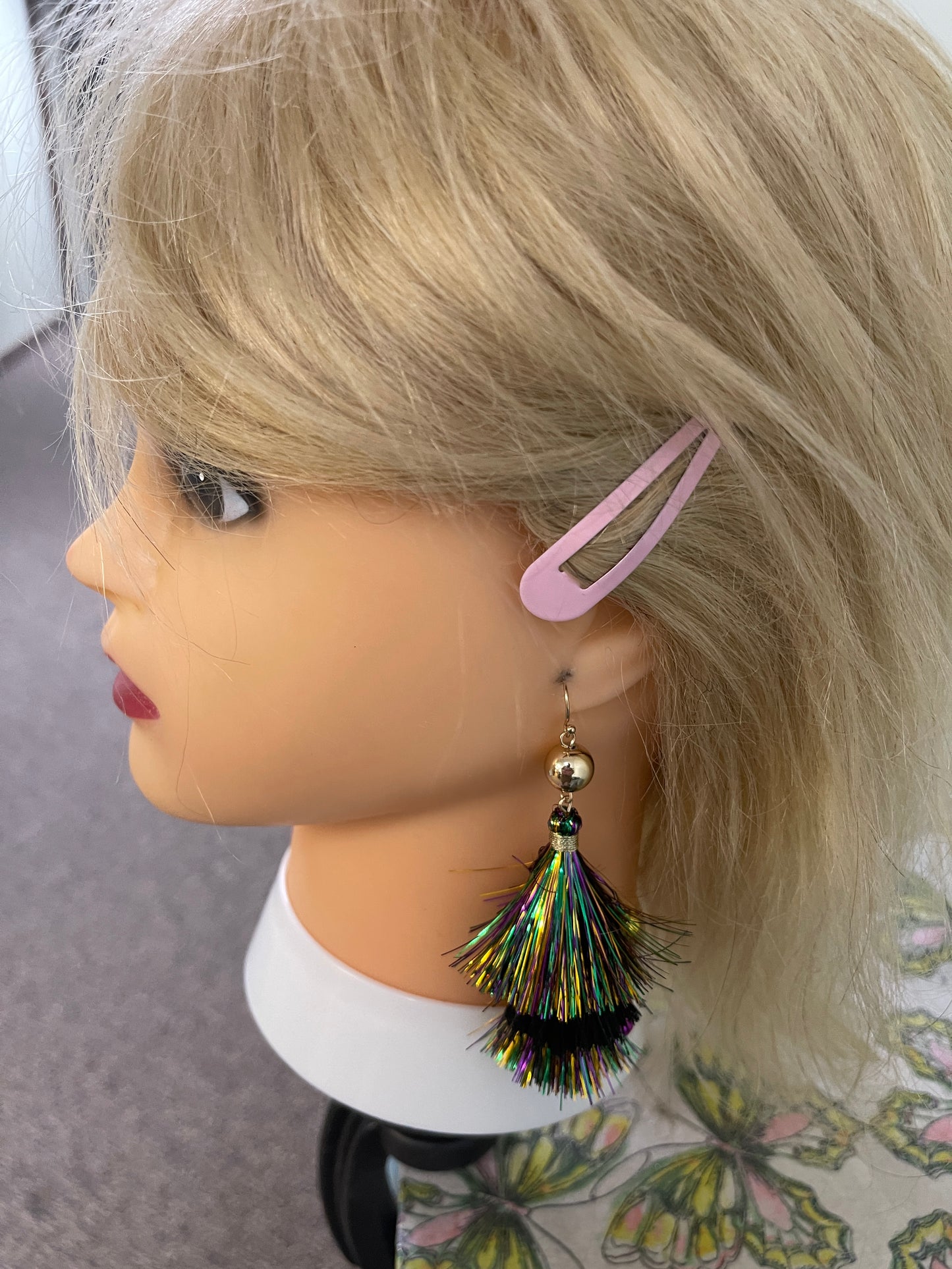Mardi Gras Tinsel Wire Earrings