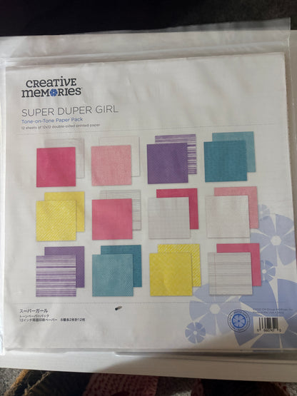Creative Memories Super Duper Girl Tone-on-Tone Paper Pack (12 sheets)