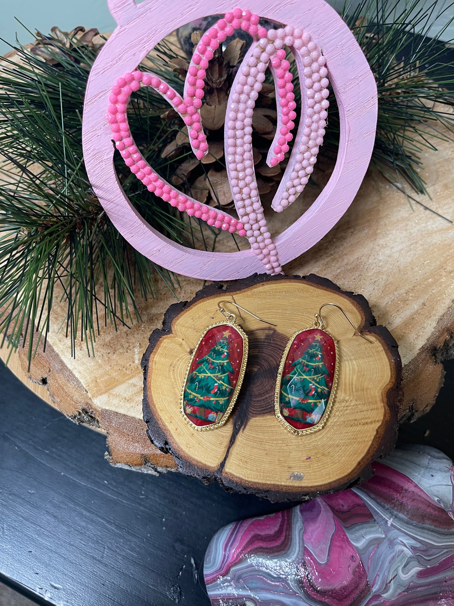 Christmas Tree Printed Wire Earrings