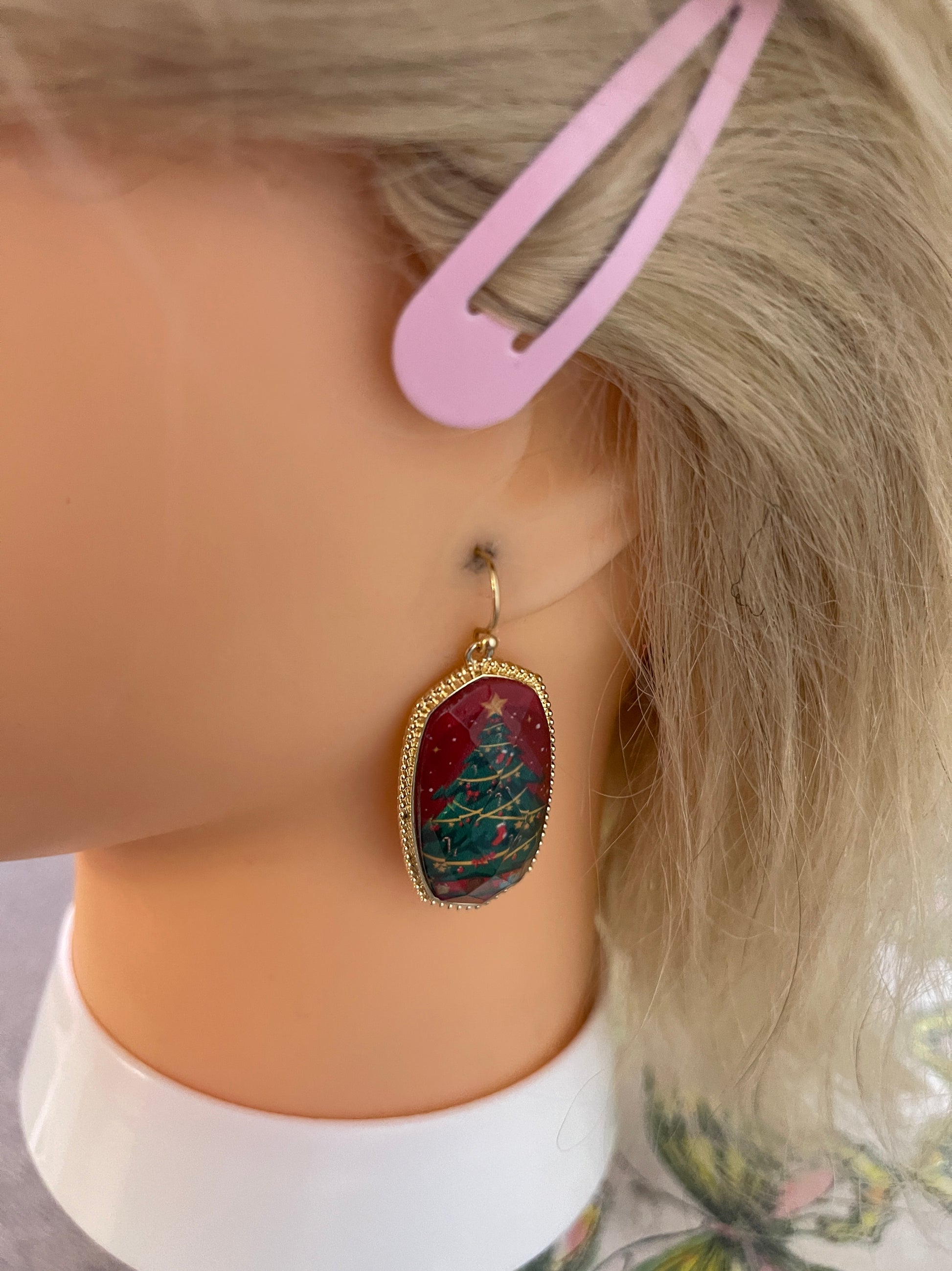 Christmas Tree Printed Wire EarringsPink tiful of LOVE