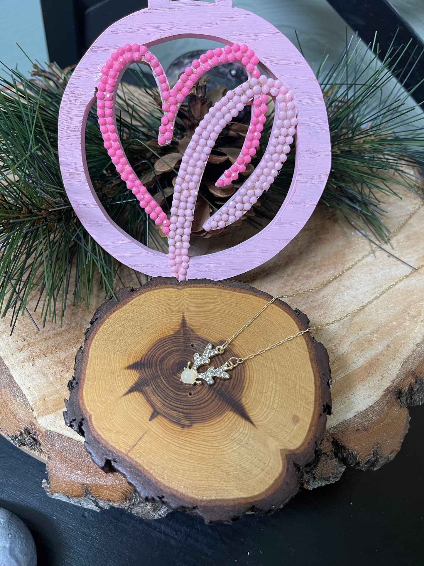 Reindeer Opal Pendant on a Gold Chain NecklacePink tiful of LOVE