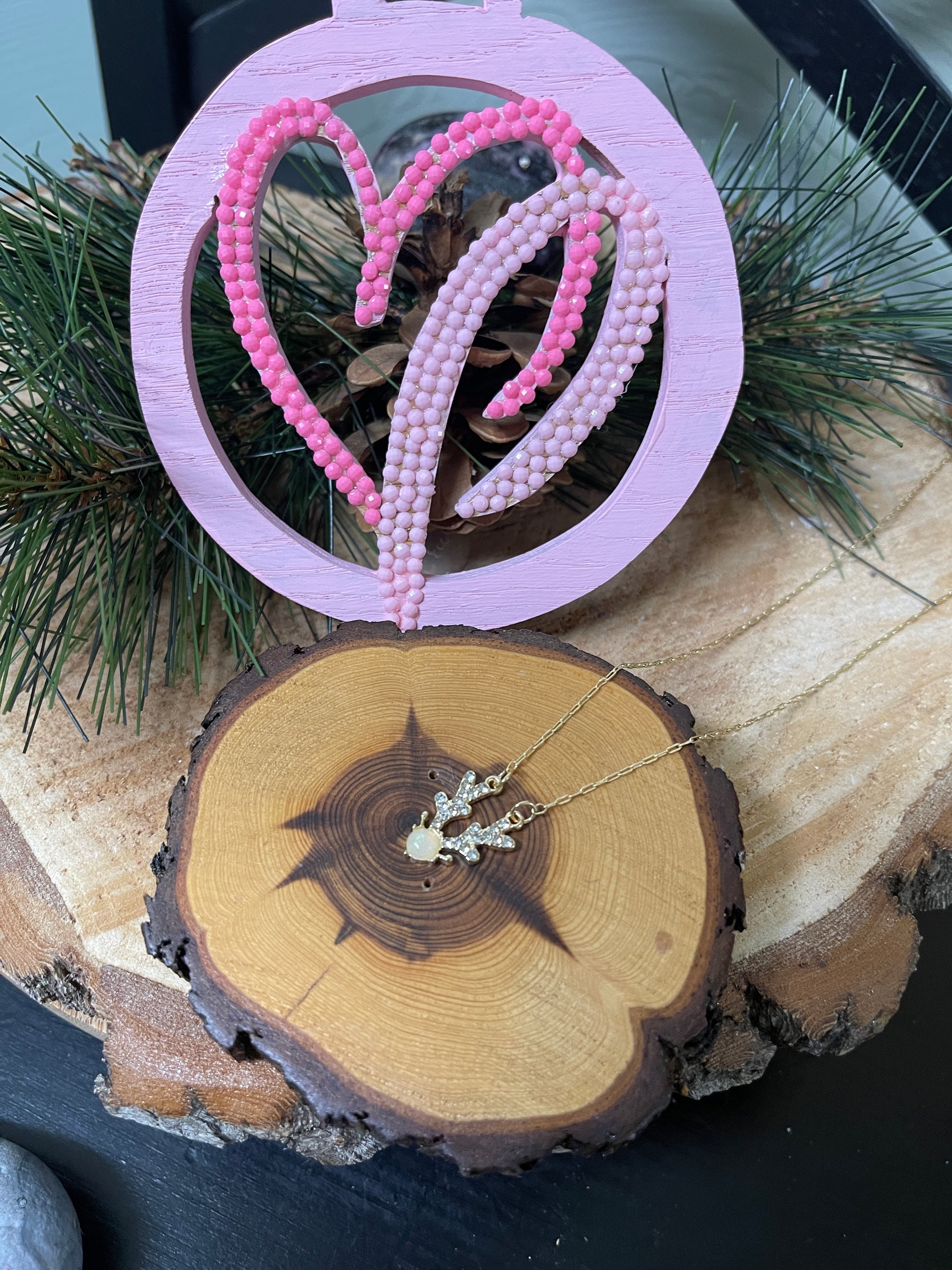 Reindeer Opal Pendant on a Gold Chain NecklacePink tiful of LOVE