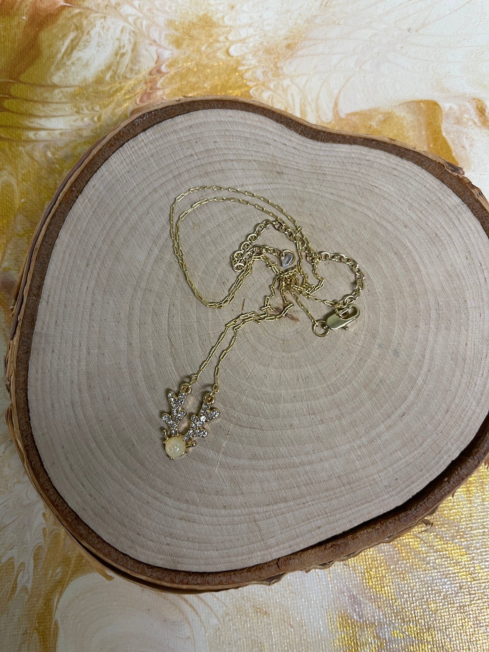 Reindeer Opal Pendant on a Gold Chain NecklacePink tiful of LOVE