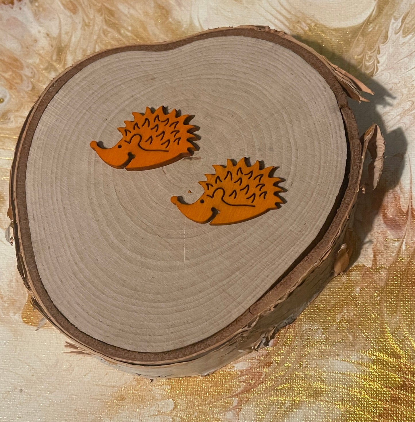 Orange Wooden Hedgehog Stud Earrings