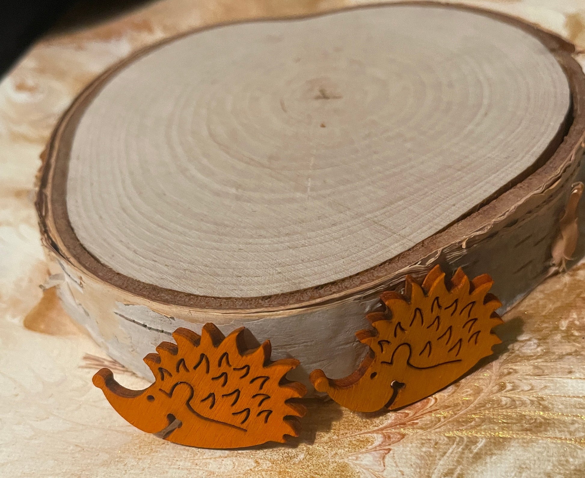 Orange Wooden Hedgehog Stud EarringsPink tiful of LOVE