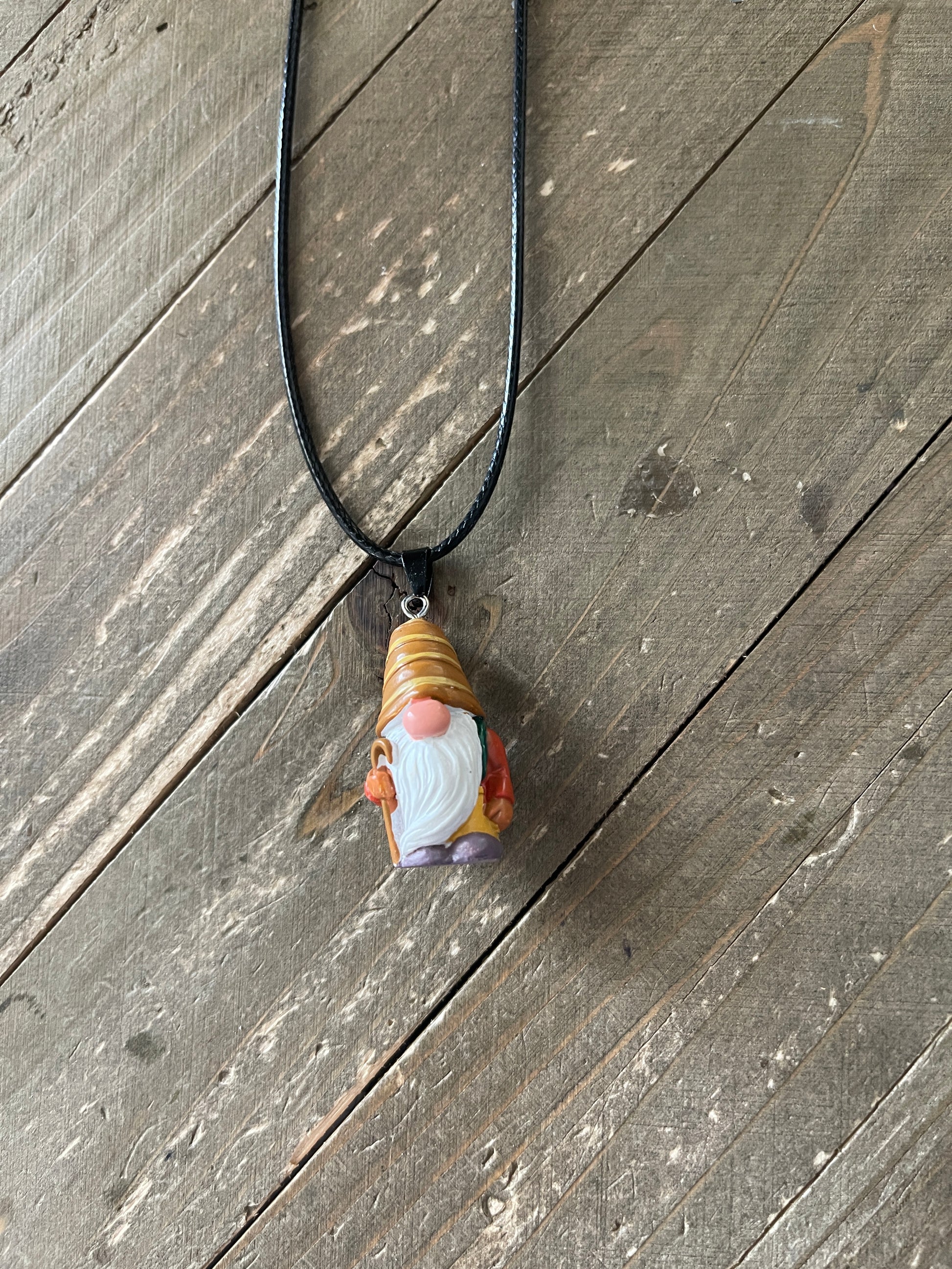 Hiking Gnome Pendant on a black cord NecklacePink tiful of LOVE