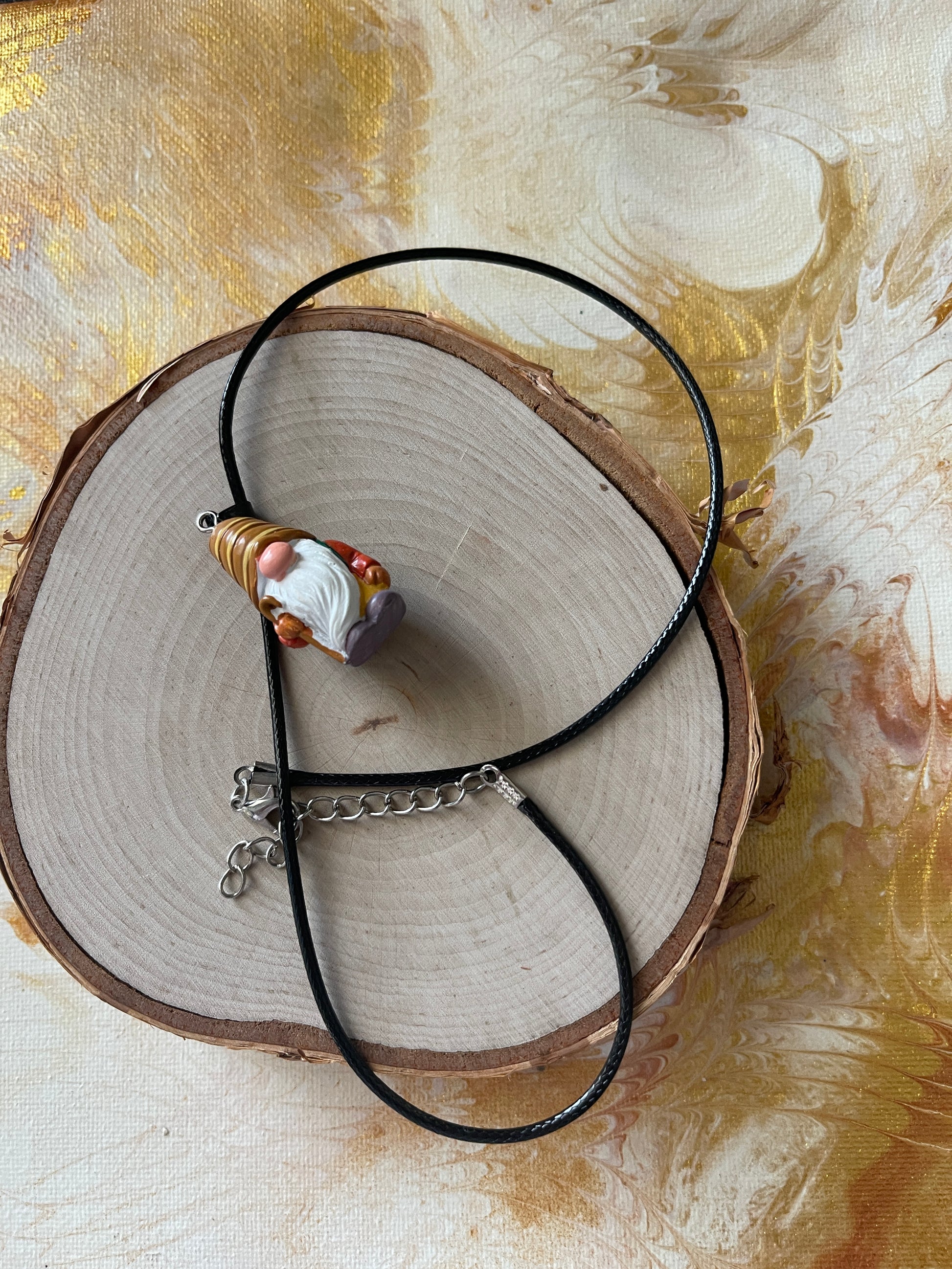 Hiking Gnome Pendant on a black cord NecklacePink tiful of LOVE