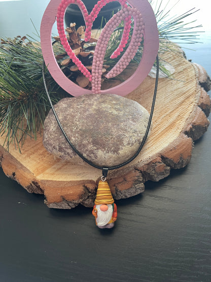 Hiking Gnome Pendant on a black cord NecklacePink tiful of LOVE