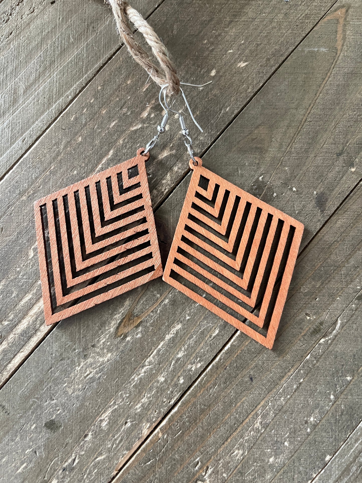 Multi-style Geometric Wooden Wire Earrings-2