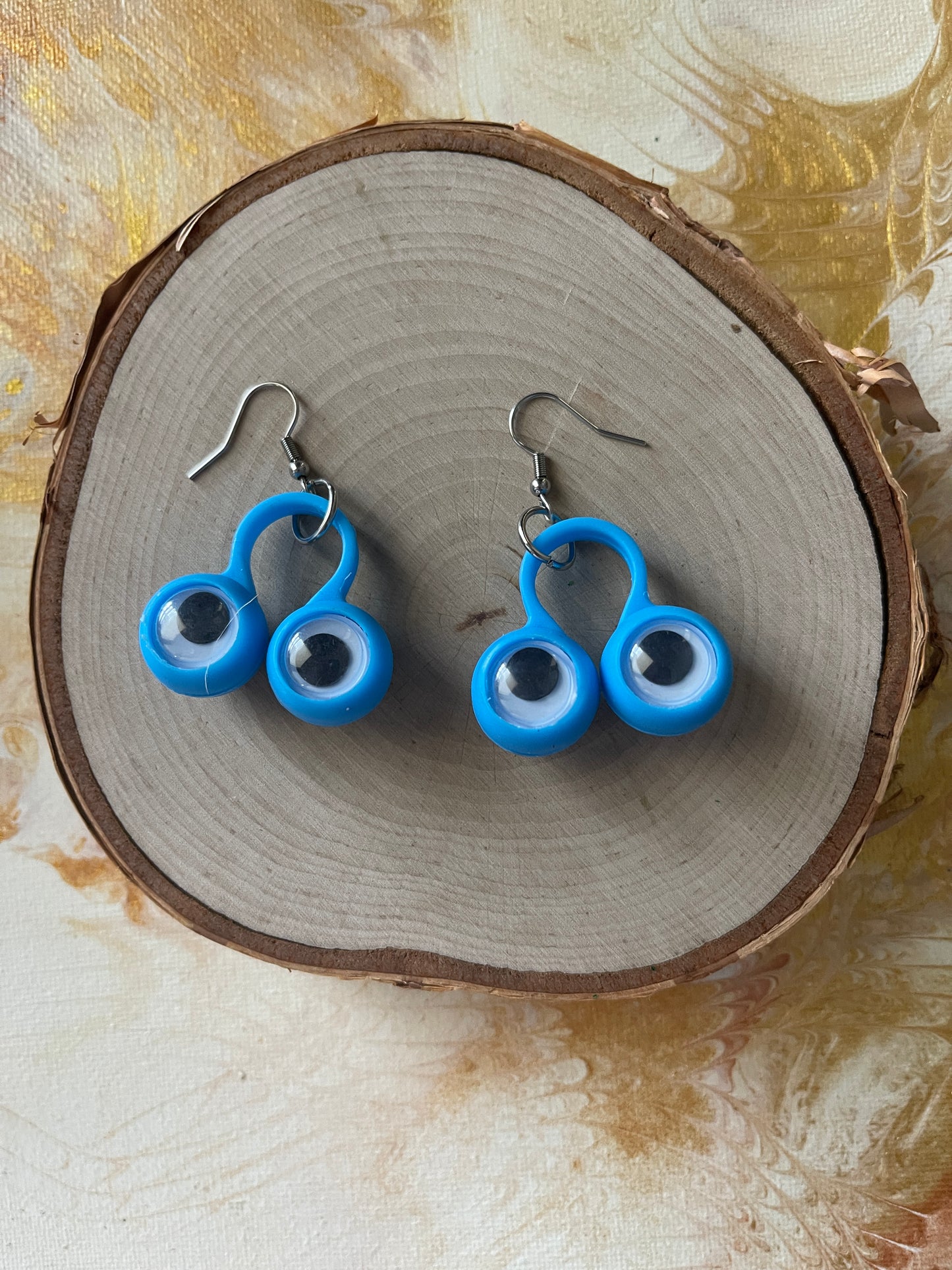 Blue Funky Eyes Wire Earrings