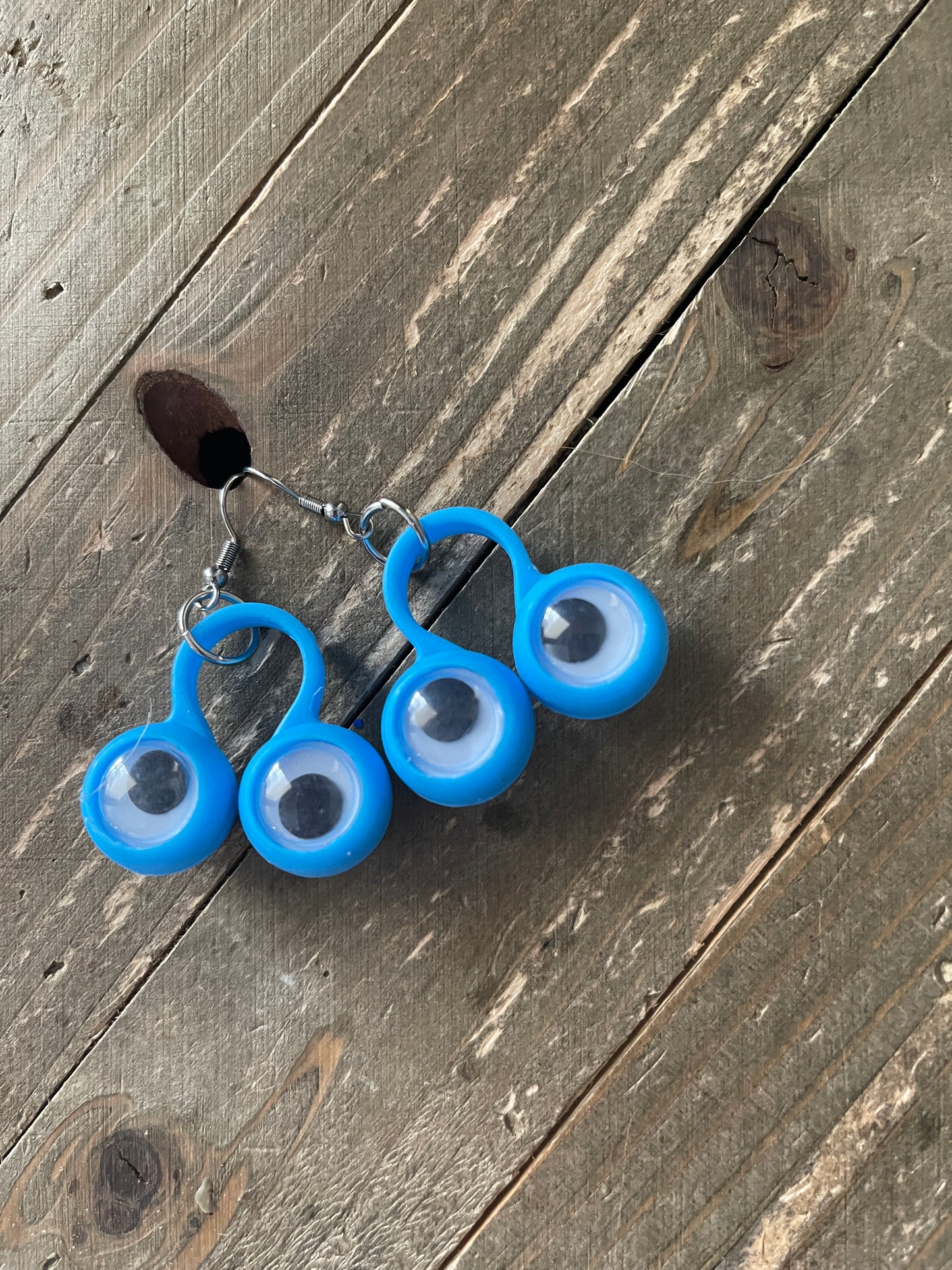 Blue Funky Eyes Wire Earrings