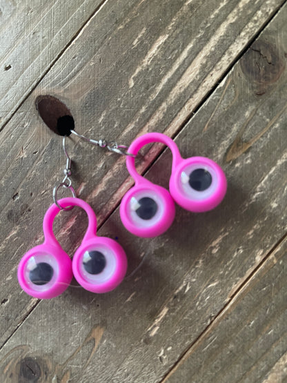 Pink Funky Eyes Wire Earrings