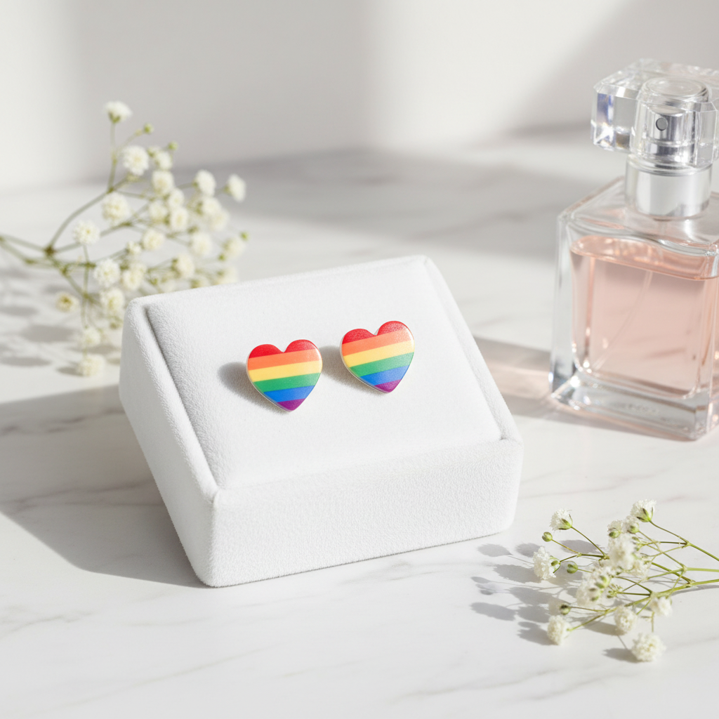 Rainbow Heart Stud Earrings – Pride Heart Design