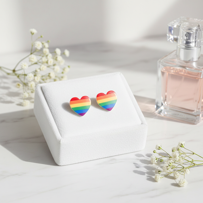 Rainbow Heart Stud Earrings – Pride Heart Design