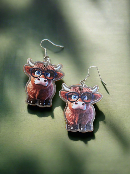 Brown Highland Cow Wire Earrings; Acrylic; adorable &amp; whimsicalPink tiful of LOVE
