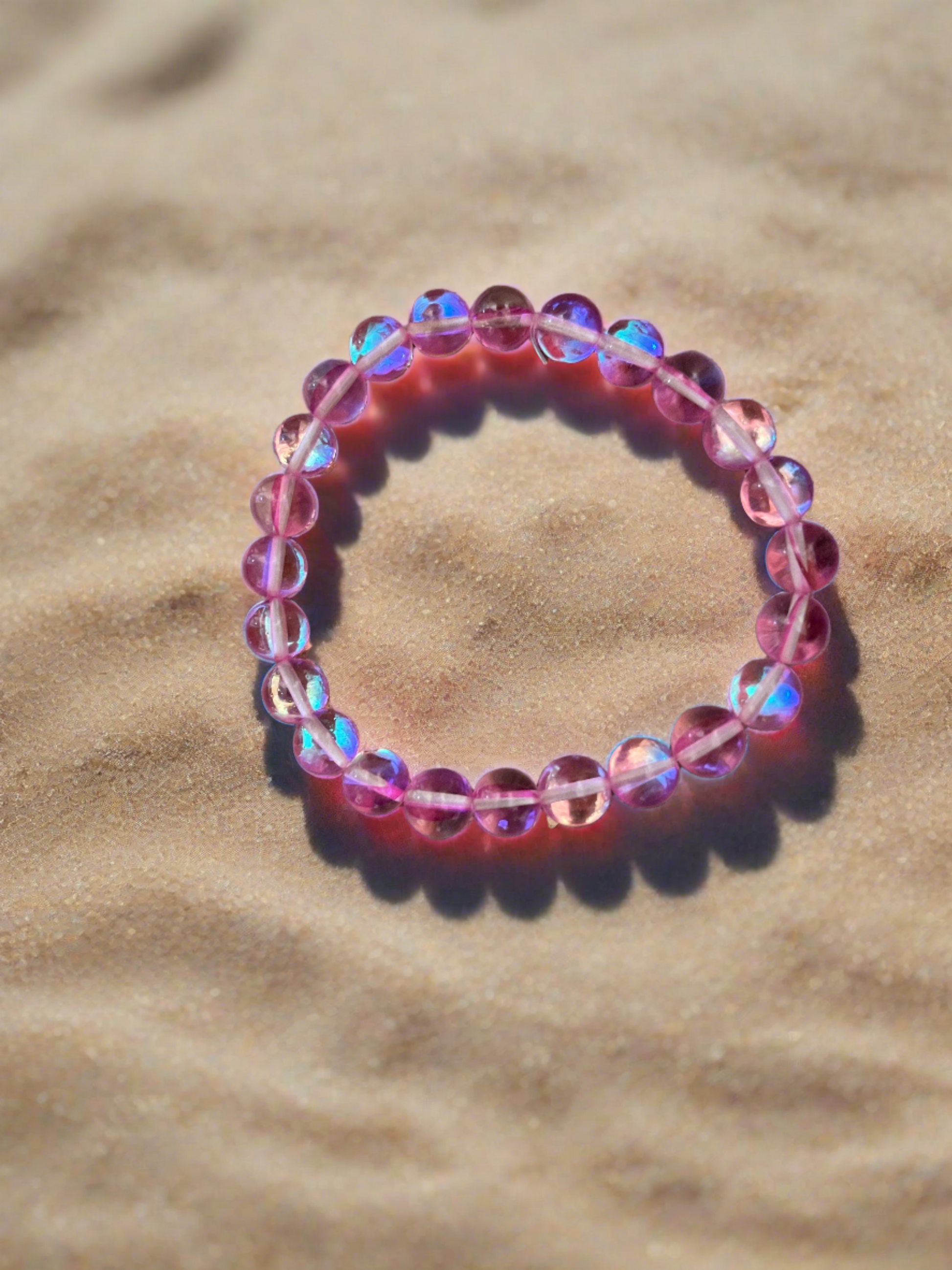 Pink Holographic glass beaded Stretch braceletPink tiful of LOVE