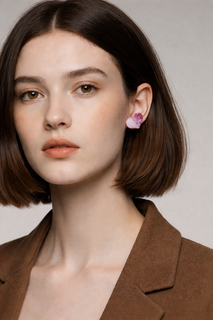 Purple Heart Stud Earrings – Lavender Acrylic with Glitter