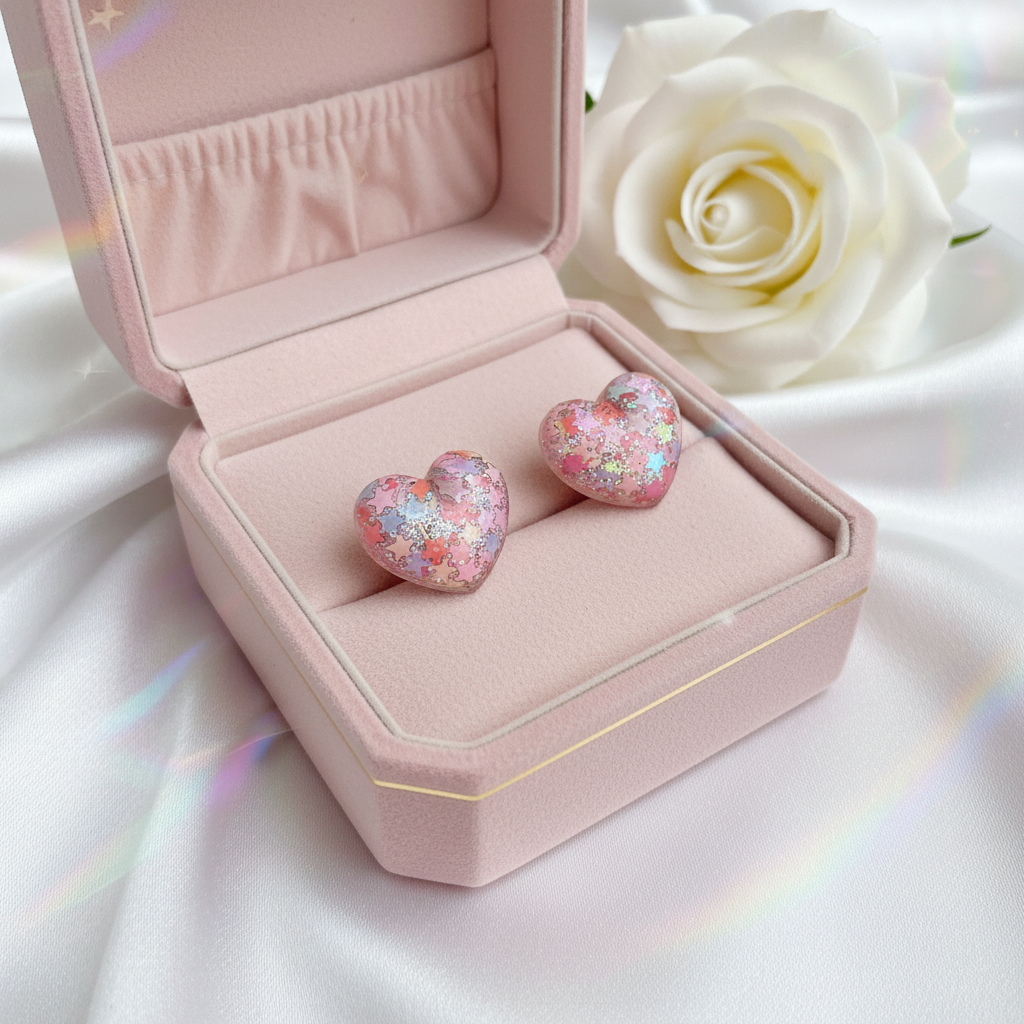 You Melt My Heart Stud Earrings – Confetti Glitter Resin Hearts