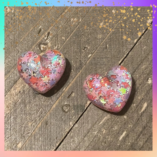 You Melt My Heart Stud Earrings – Confetti Glitter Resin Hearts