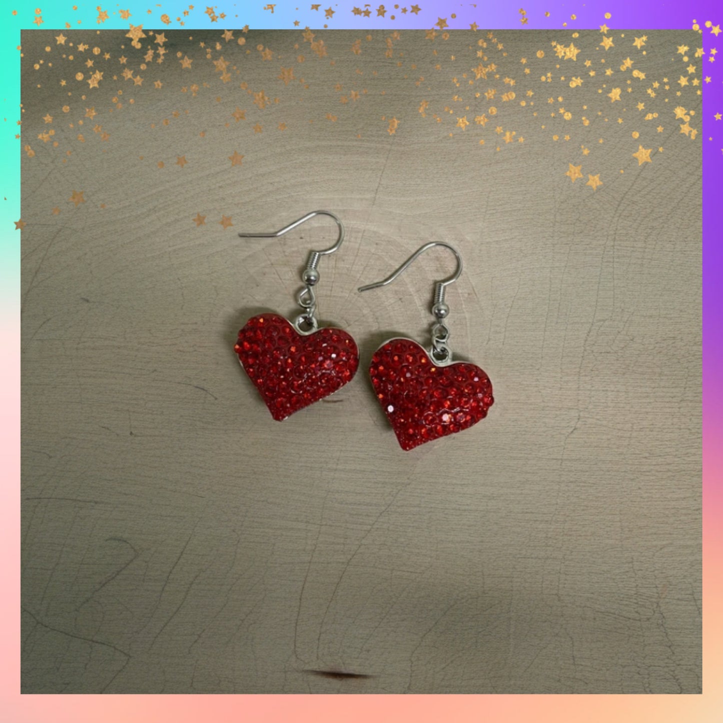 Valentine’s Day Red Pavé Heart Wire Earrings – Sparkling Rhinestone Dangles