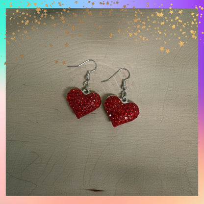 Valentine’s Day Red Pavé Heart Wire Earrings – Sparkling Rhinestone Dangles