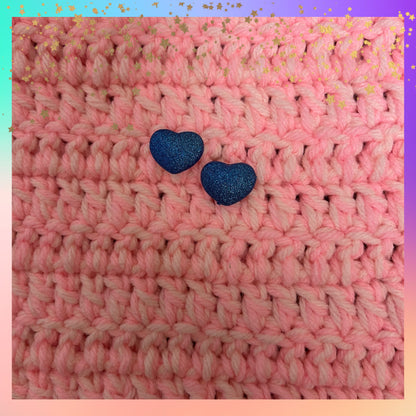 Blue Glitter Heart Stud Earrings – Sparkly Heart Posts