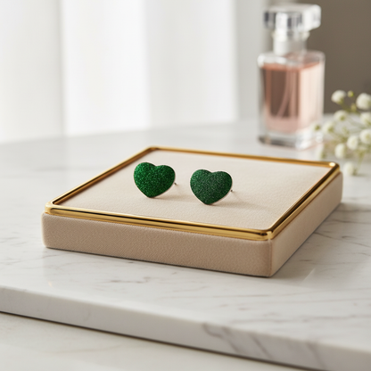 Green Glitter Heart Stud Earrings – Sparkly Heart Posts