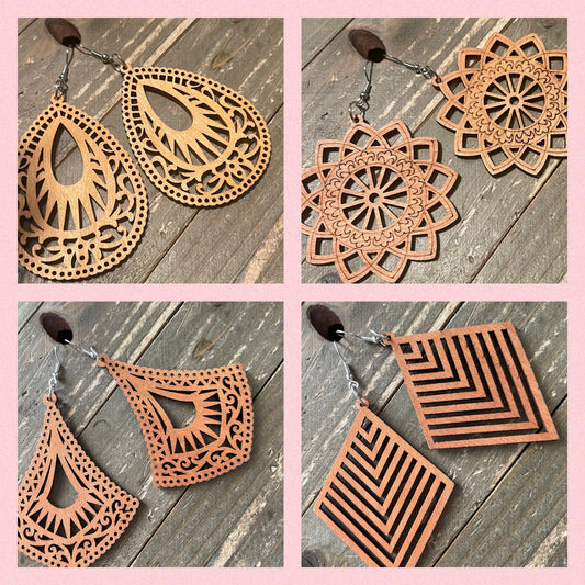 Multi-style Geometric Wooden Wire Earrings-2Pink tiful of LOVE