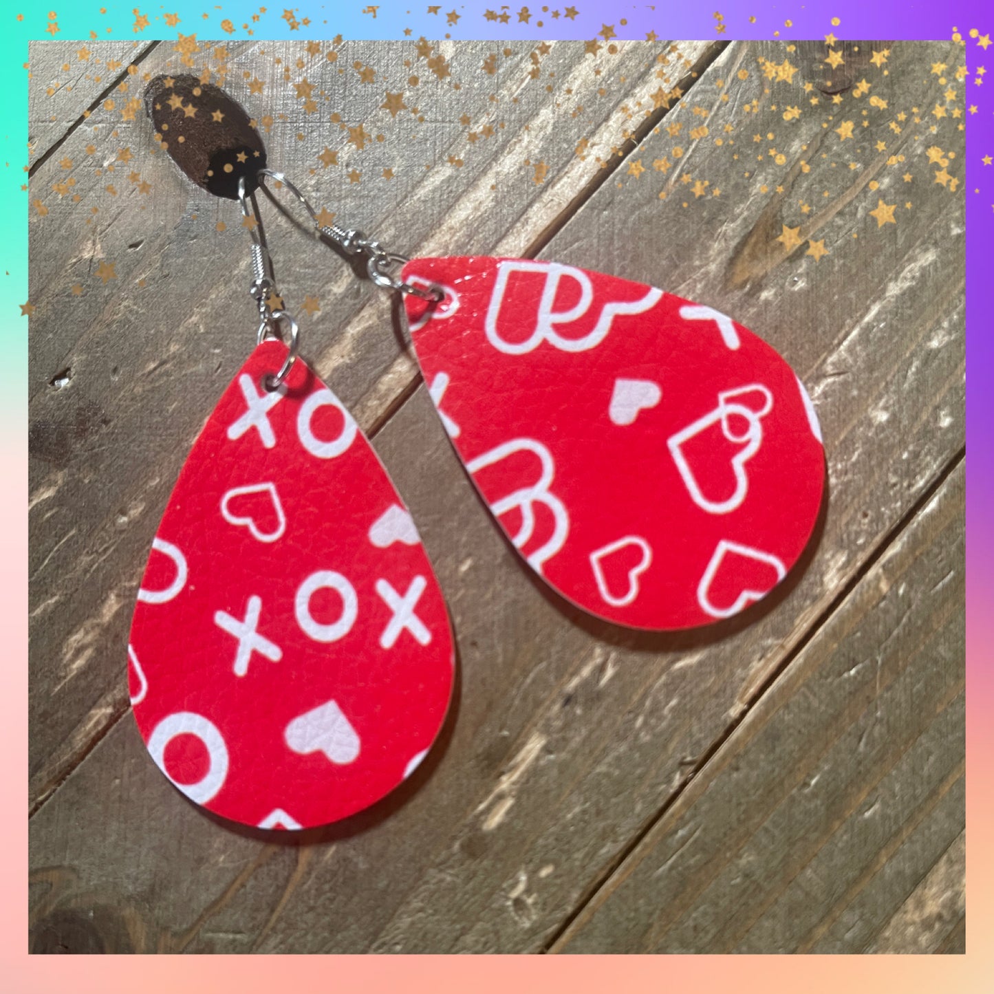 Valentine Hearts Faux Leather Teardrop Earrings -Hearts & XOXO