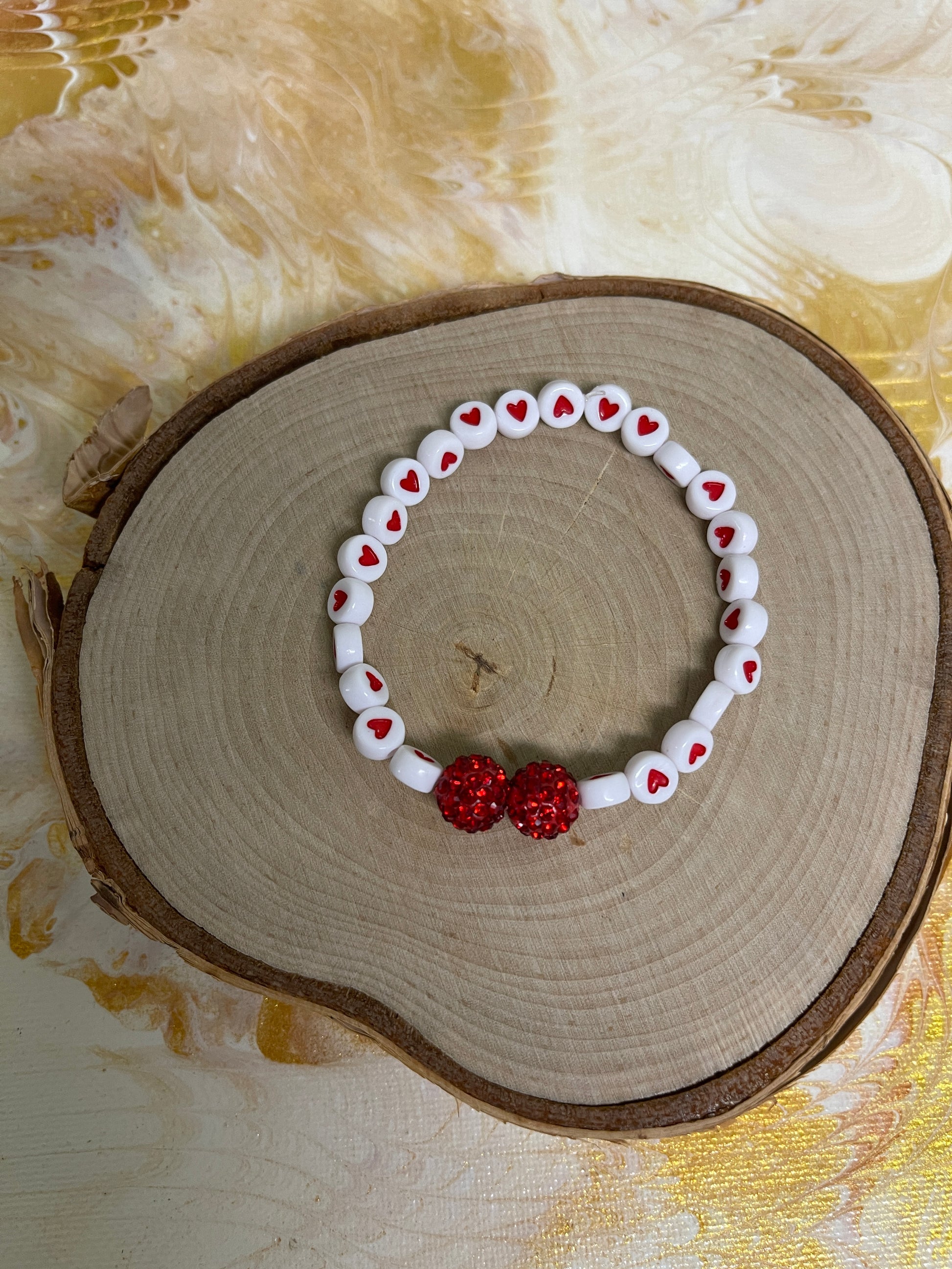 Red and White Ceramic Heart Bead Elastic/Stretch Bracelet-7Pink tiful of LOVE