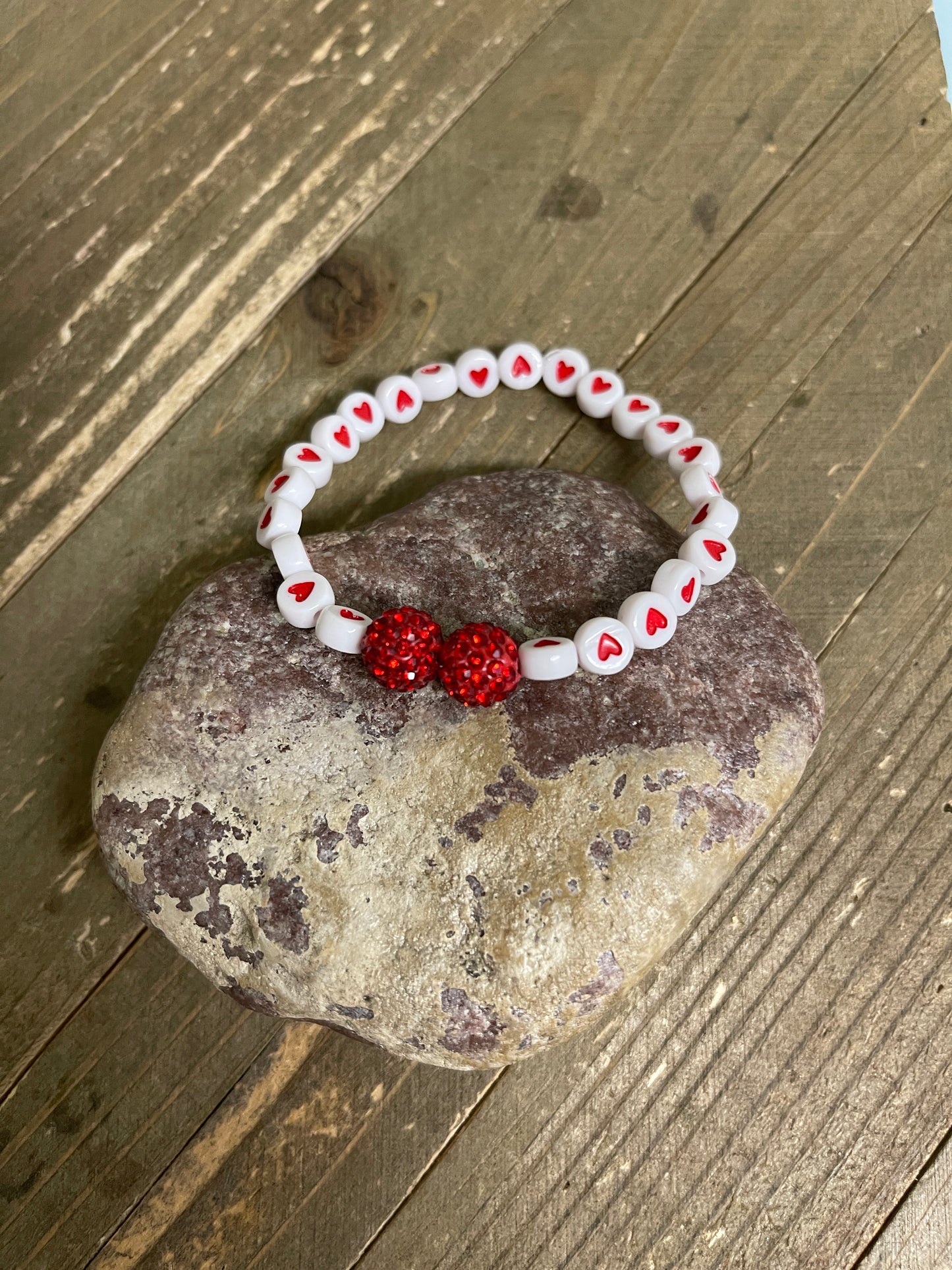 Red and White Ceramic Heart Bead Elastic/Stretch Bracelet-7Pink tiful of LOVE