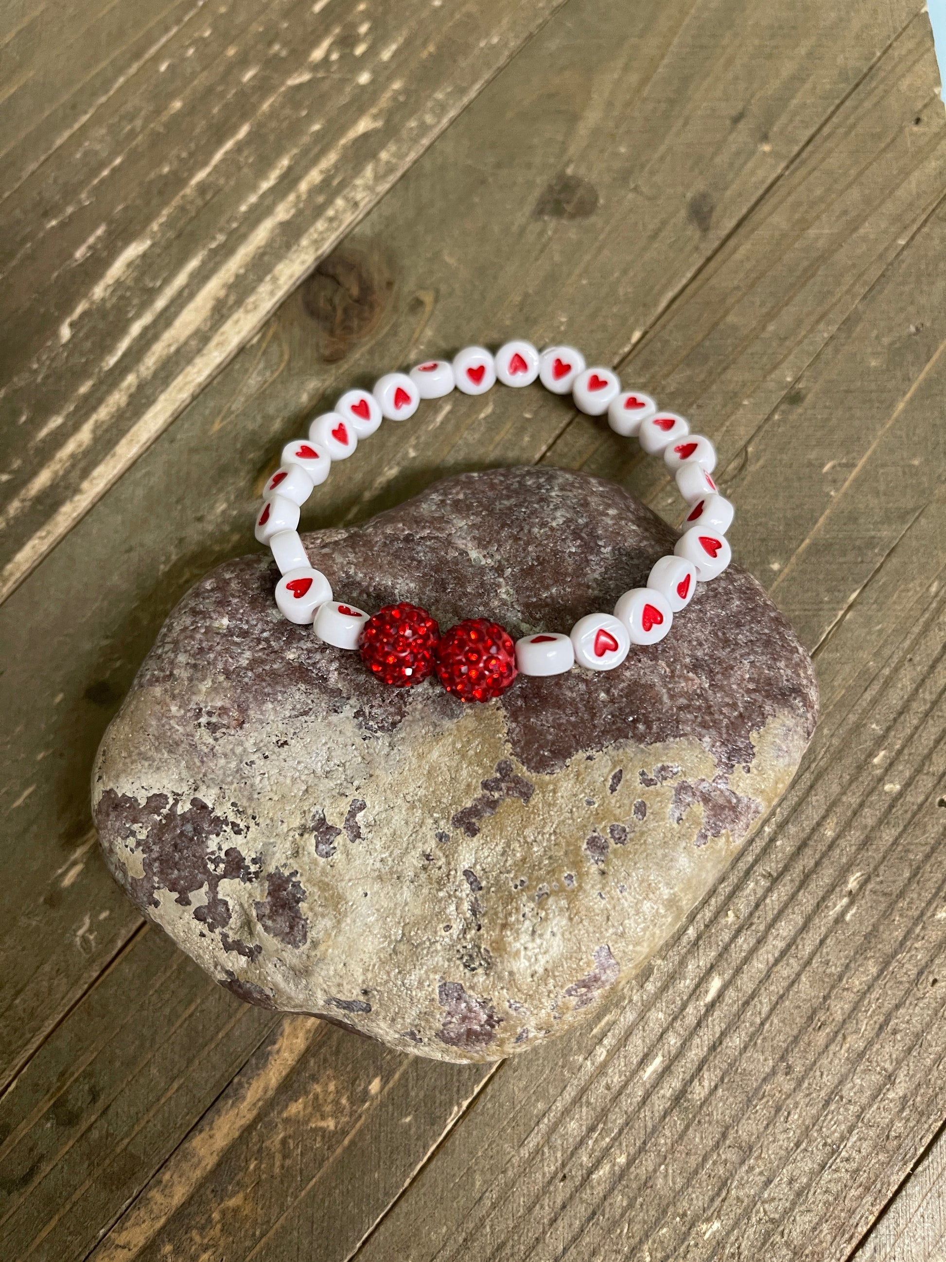 Red and White Ceramic Heart Bead Elastic/Stretch Bracelet-7Pink tiful of LOVE