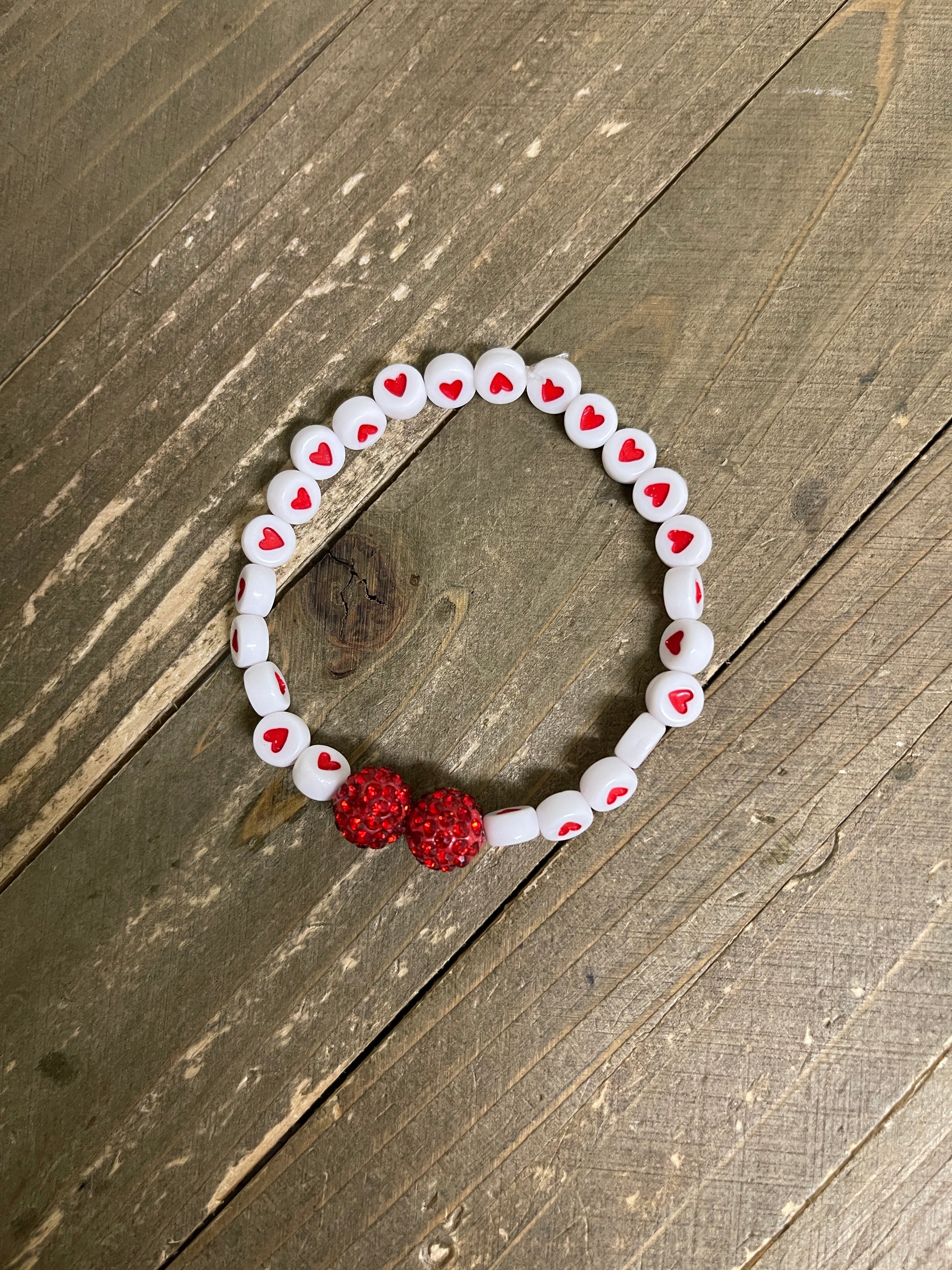 Red and White Ceramic Heart Bead Elastic/Stretch Bracelet-7Pink tiful of LOVE
