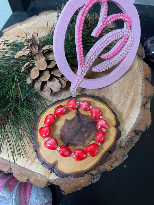 Red Heart Beaded Elastic/Stretch BraceletPink tiful of LOVE