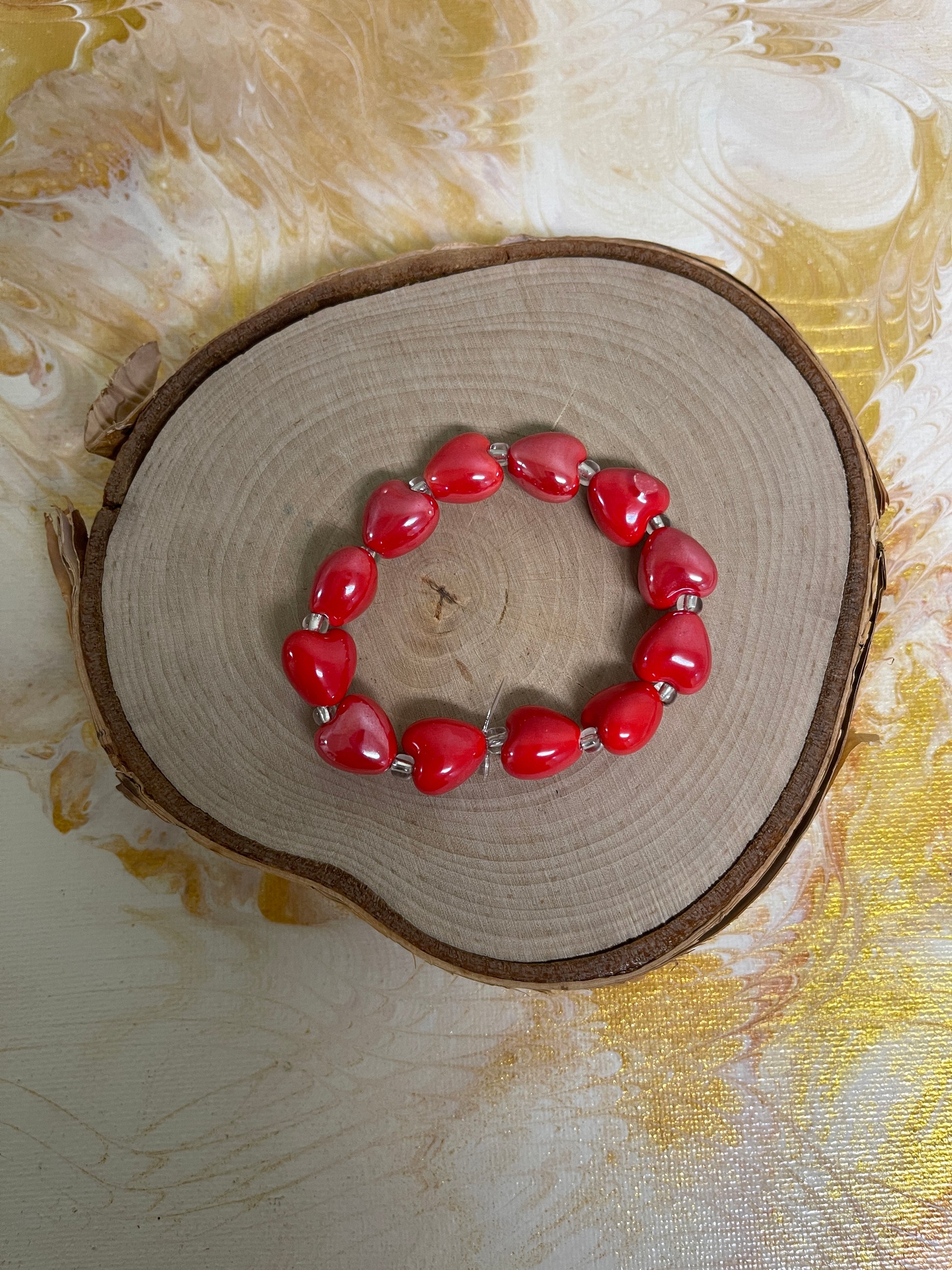 Red Heart Beaded Elastic/Stretch BraceletPink tiful of LOVE