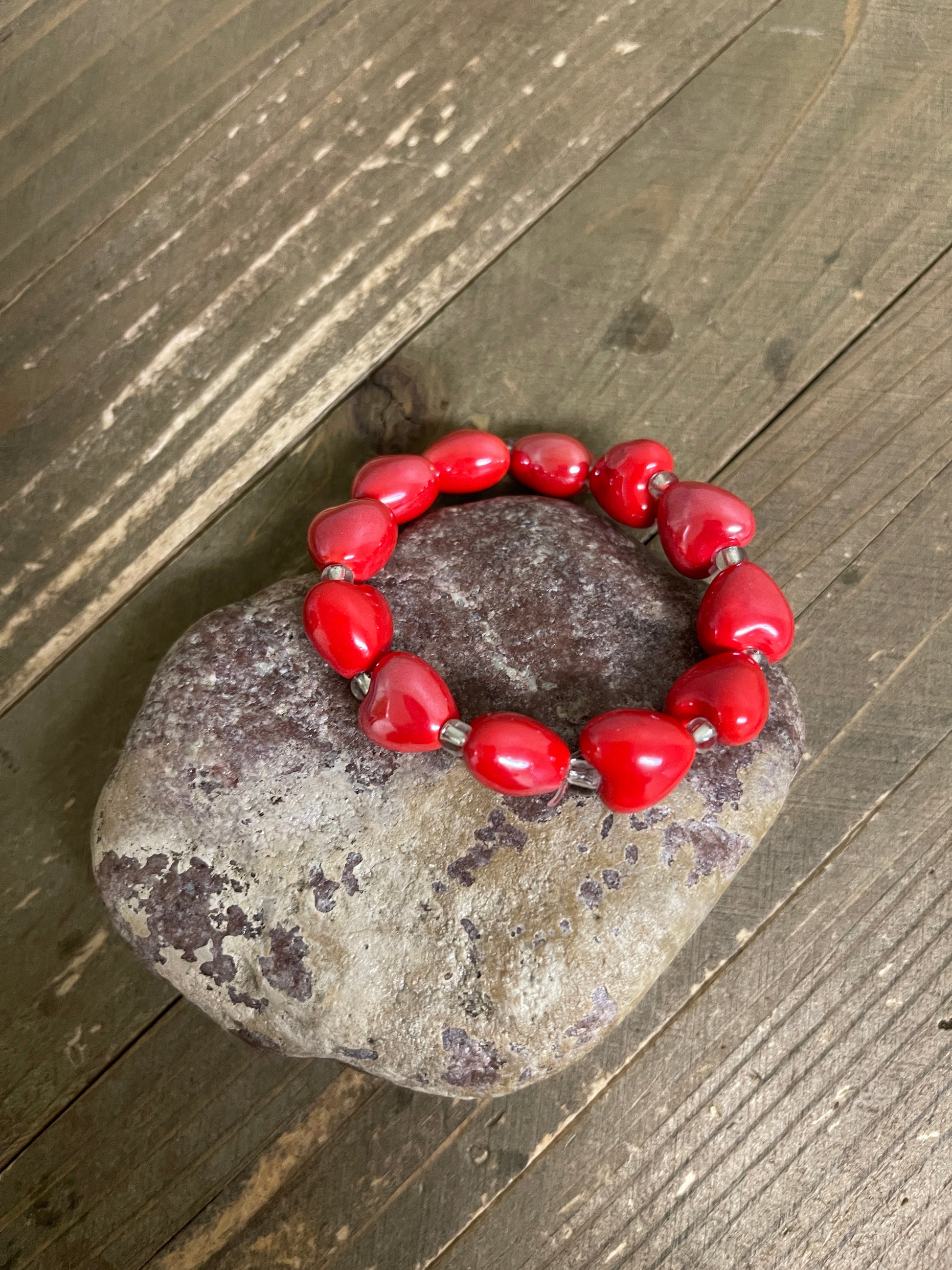 Red Heart Beaded Elastic/Stretch BraceletPink tiful of LOVE