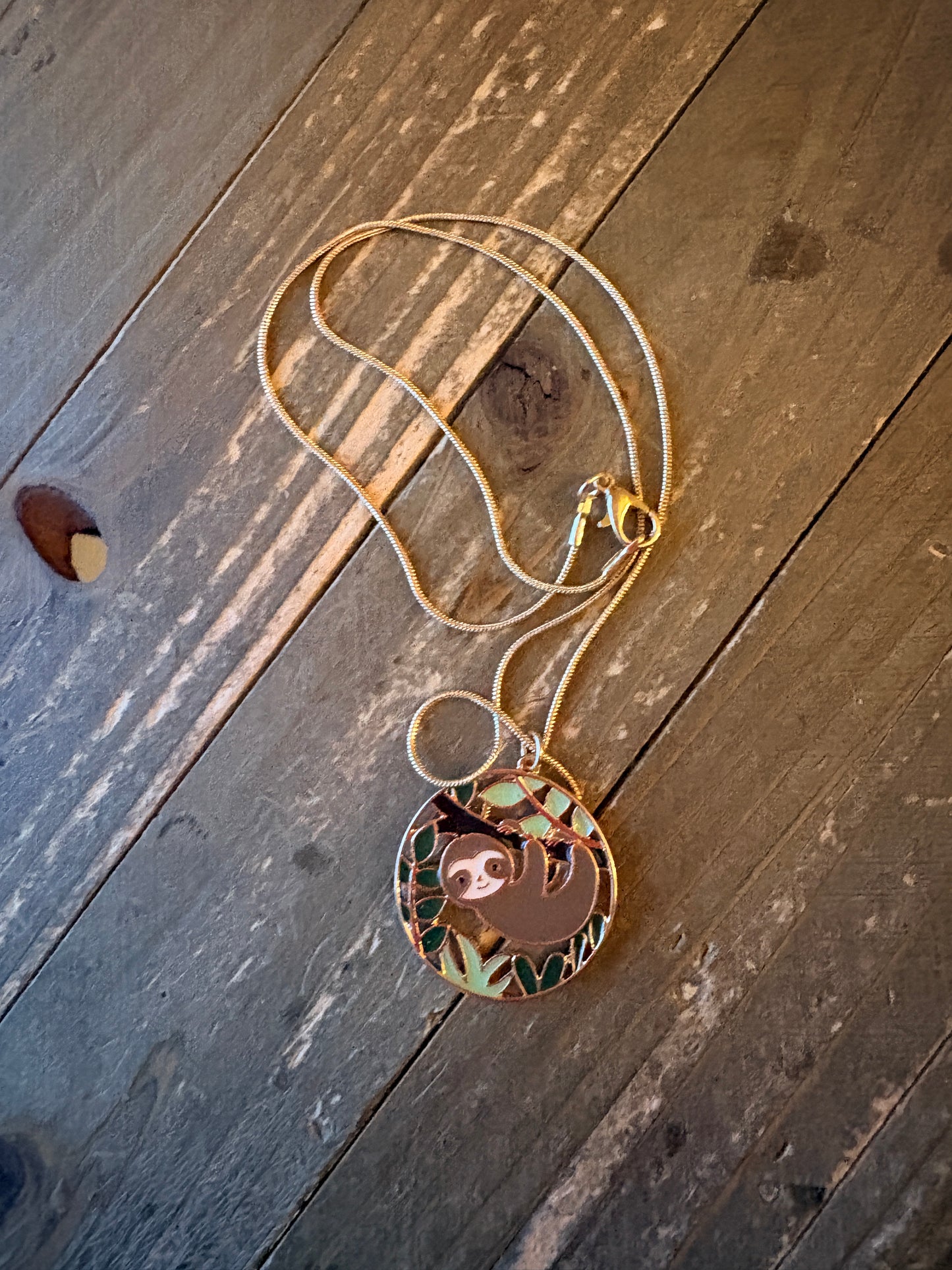 Sloth Pendant Necklace on Gold Snake Chain – Cute Sloth Jewelry