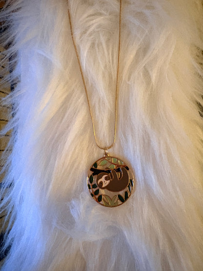 Sloth Pendant Necklace on Gold Snake Chain – Cute Sloth Jewelry