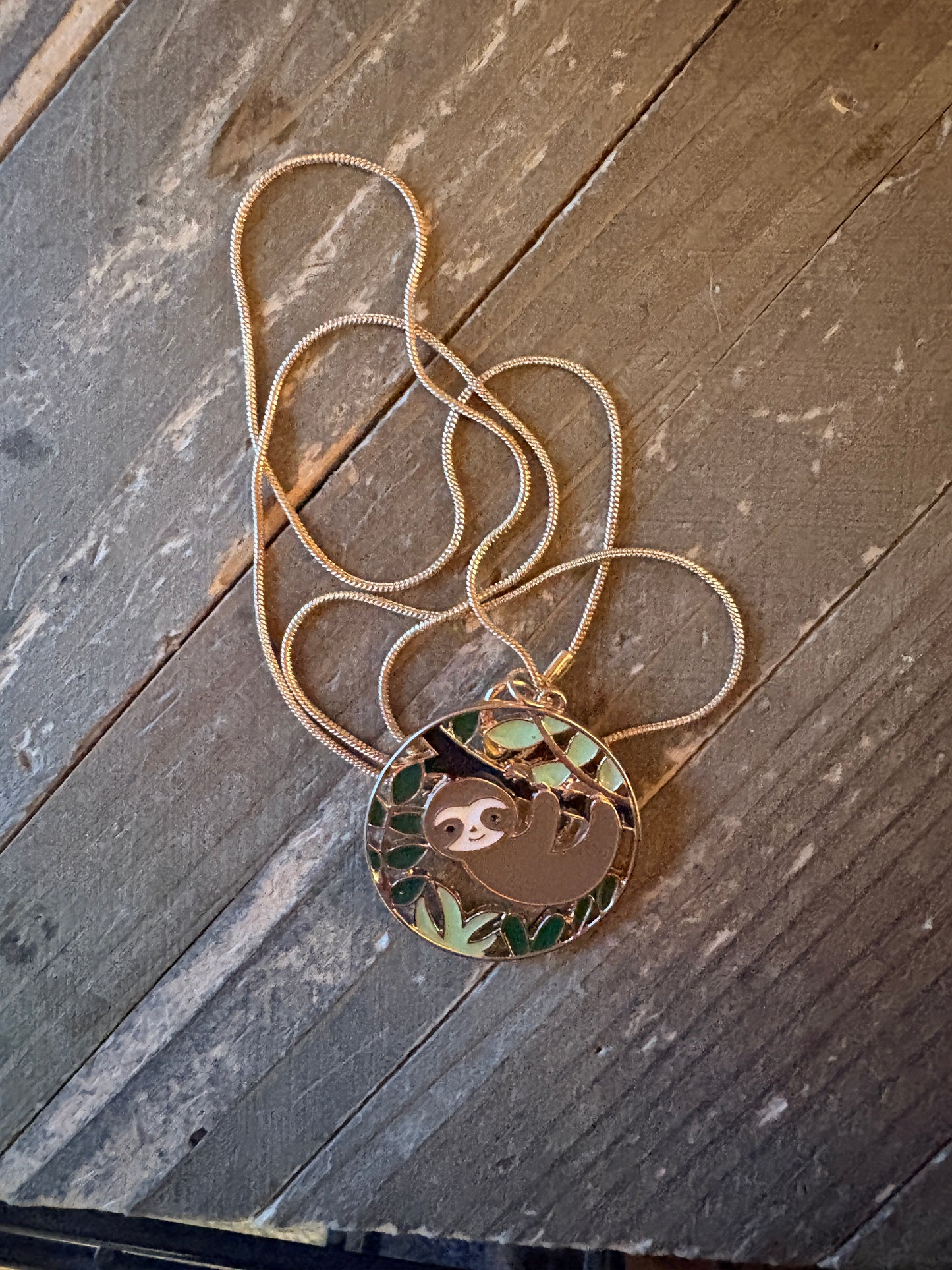 Sloth Pendant Necklace on Gold Snake Chain – Cute Sloth Jewelry