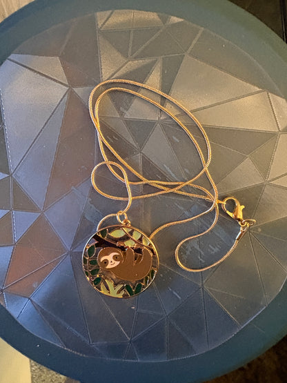 Sloth Pendant Necklace on Gold Snake Chain – Cute Sloth Jewelry