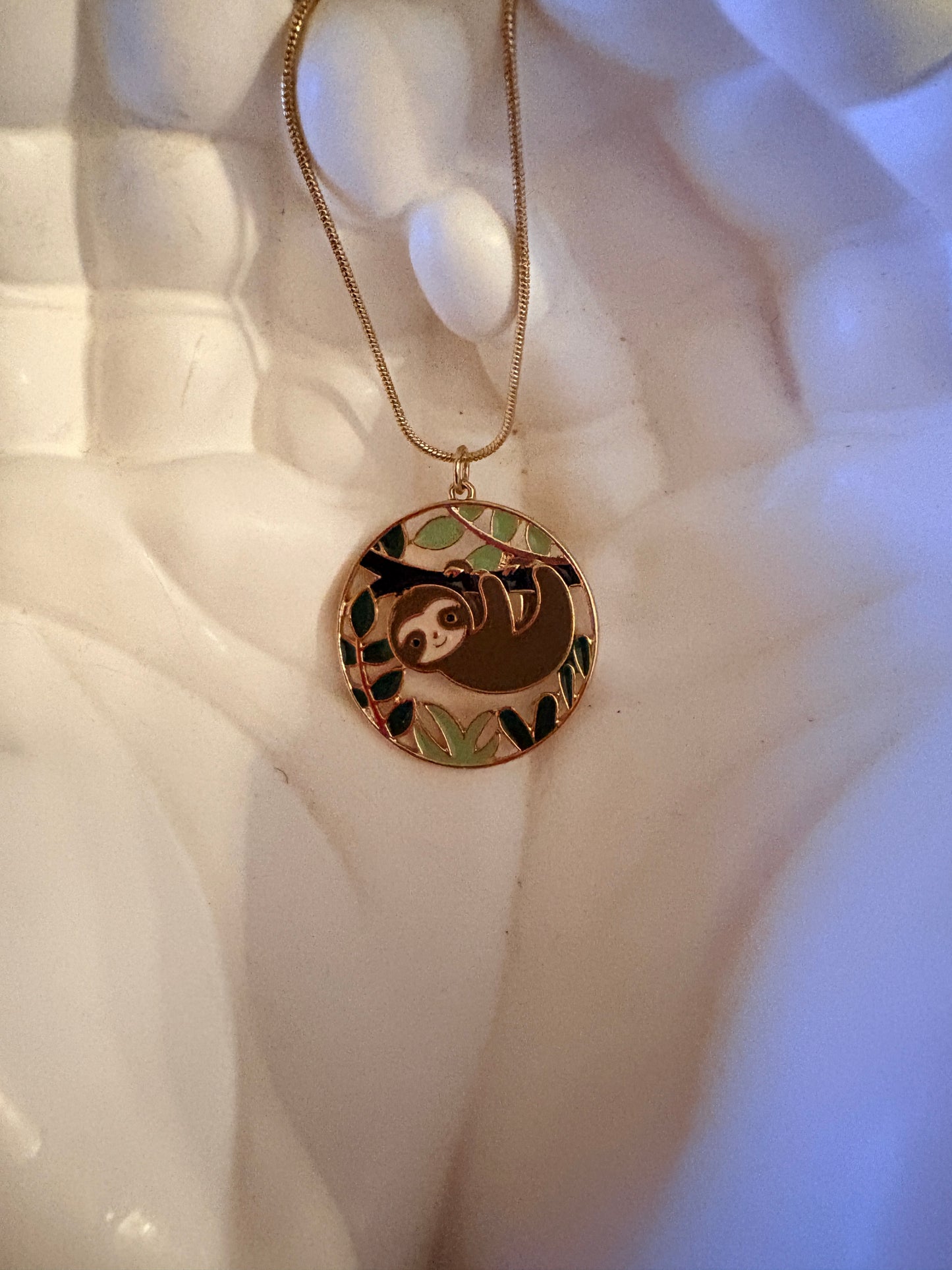 Sloth Pendant Necklace on Gold Snake Chain – Cute Sloth Jewelry