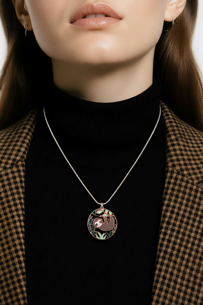Sloth Pendant Necklace on Gold Snake Chain – Cute Sloth Jewelry