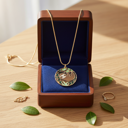 Sloth Pendant Necklace on Gold Snake Chain – Cute Sloth Jewelry