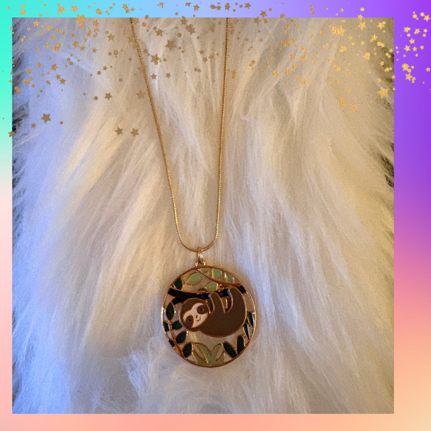 Sloth Pendant Necklace on Gold Snake Chain – Cute Sloth Jewelry