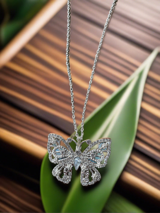 Rhinestone Butterfly Pendant on a Silver chain NecklacePink tiful of LOVE