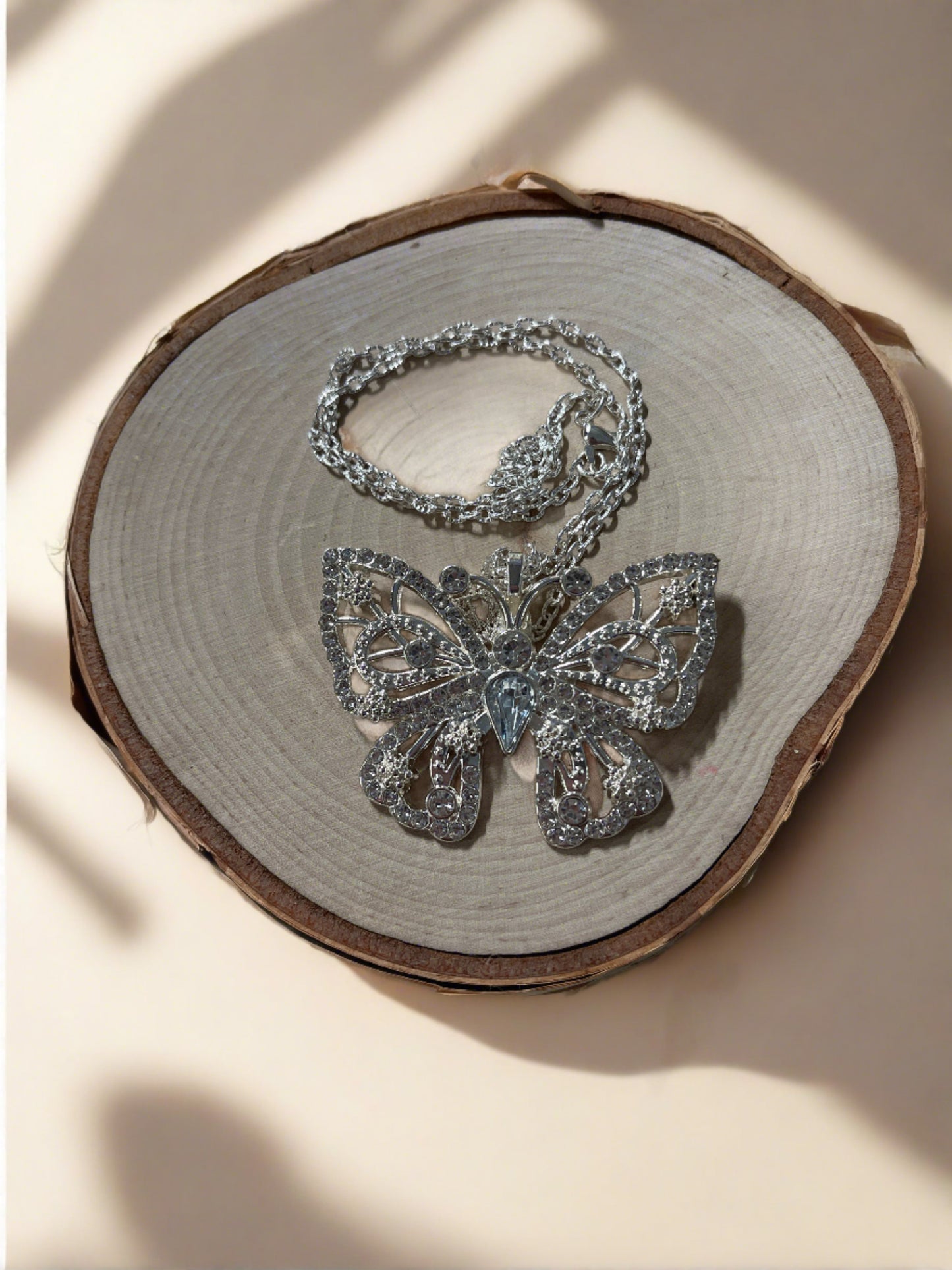Rhinestone Butterfly Pendant on a Silver chain NecklacePink tiful of LOVE