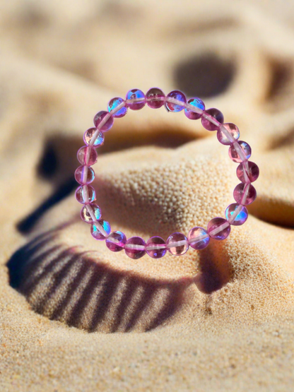Pink Holographic glass beaded Stretch braceletPink tiful of LOVE