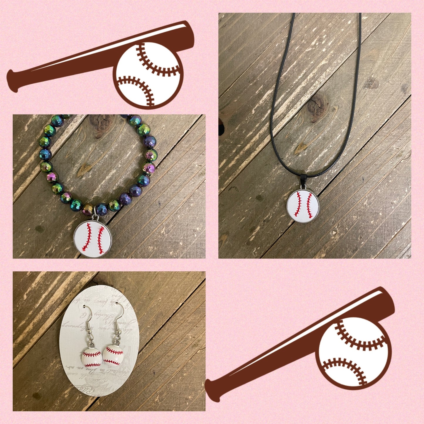 Baseball Jewelry set (earrings, bracelet & necklace)